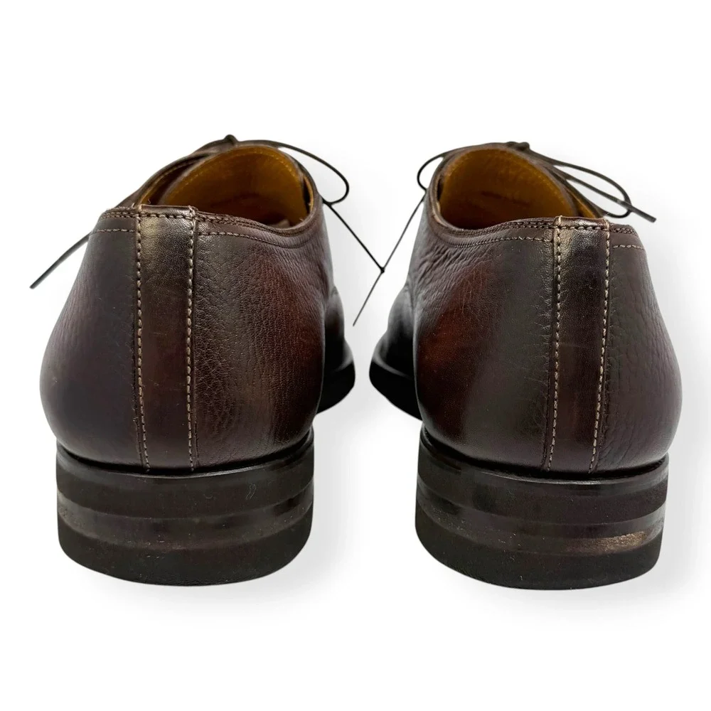 Magnanni Derby Shoes Melich III 12M $625 Brown Painted Grained Leather 23794‎